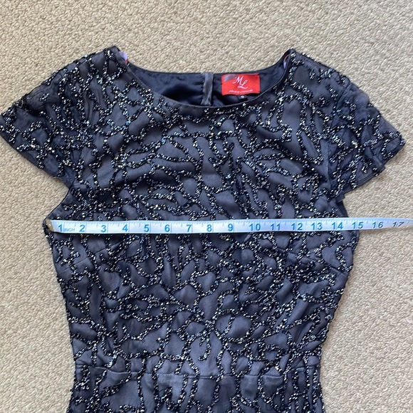 Ml Monique Lhuillier Broken glass beaded black dress
